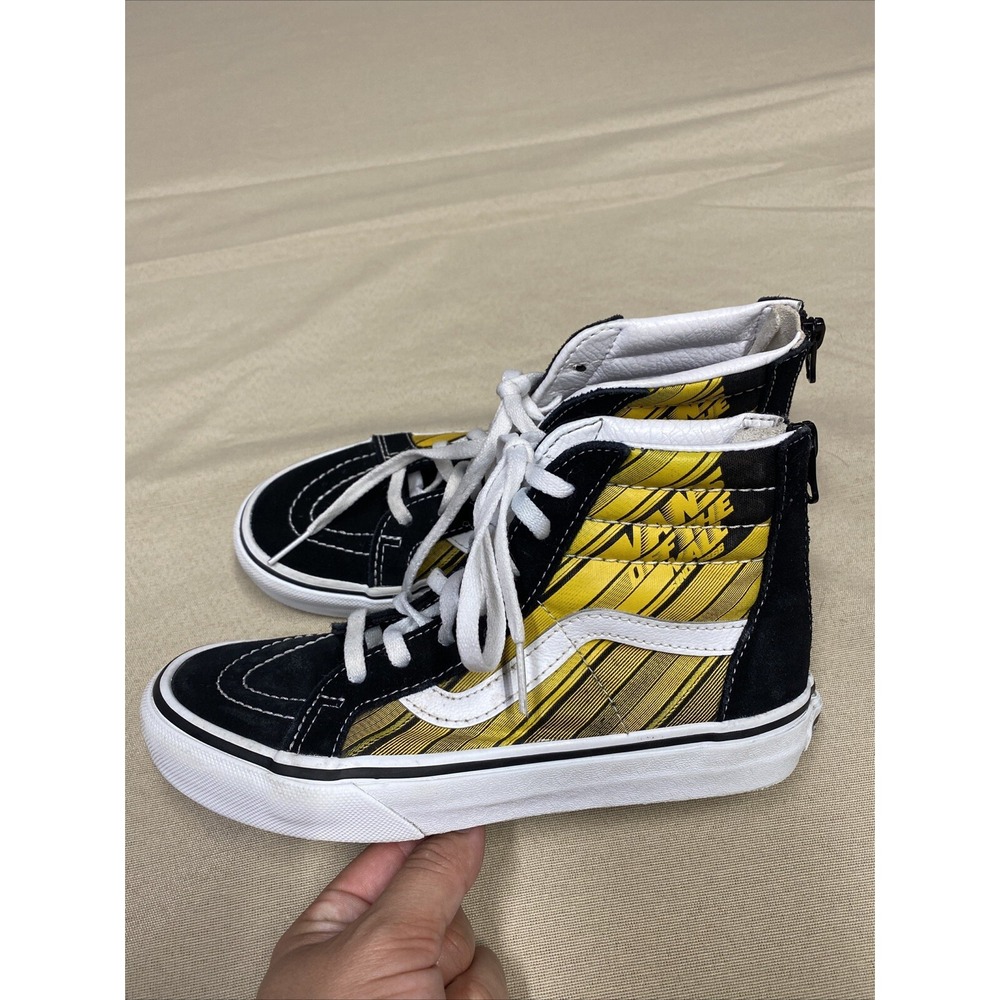 Kids VANS Logo Repeat SK8-HI Sneakers SIZE 3 Yellow Black Zip Back